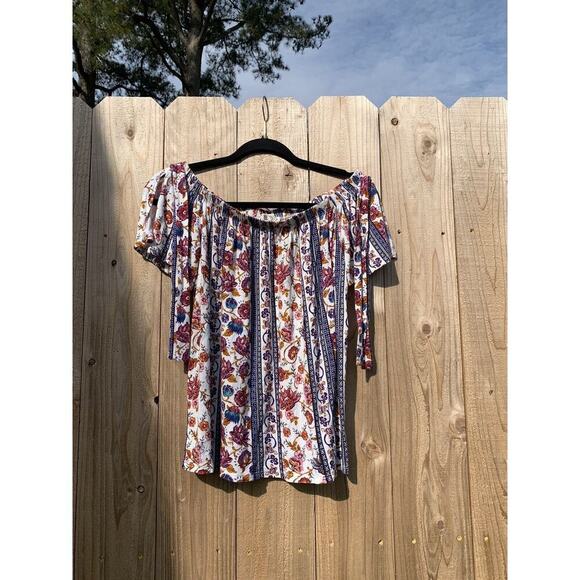Women's Pink Rose Floral Off-Shoulder Shirt Blouse Top - Medium floral boho - Picture 2 of 6
